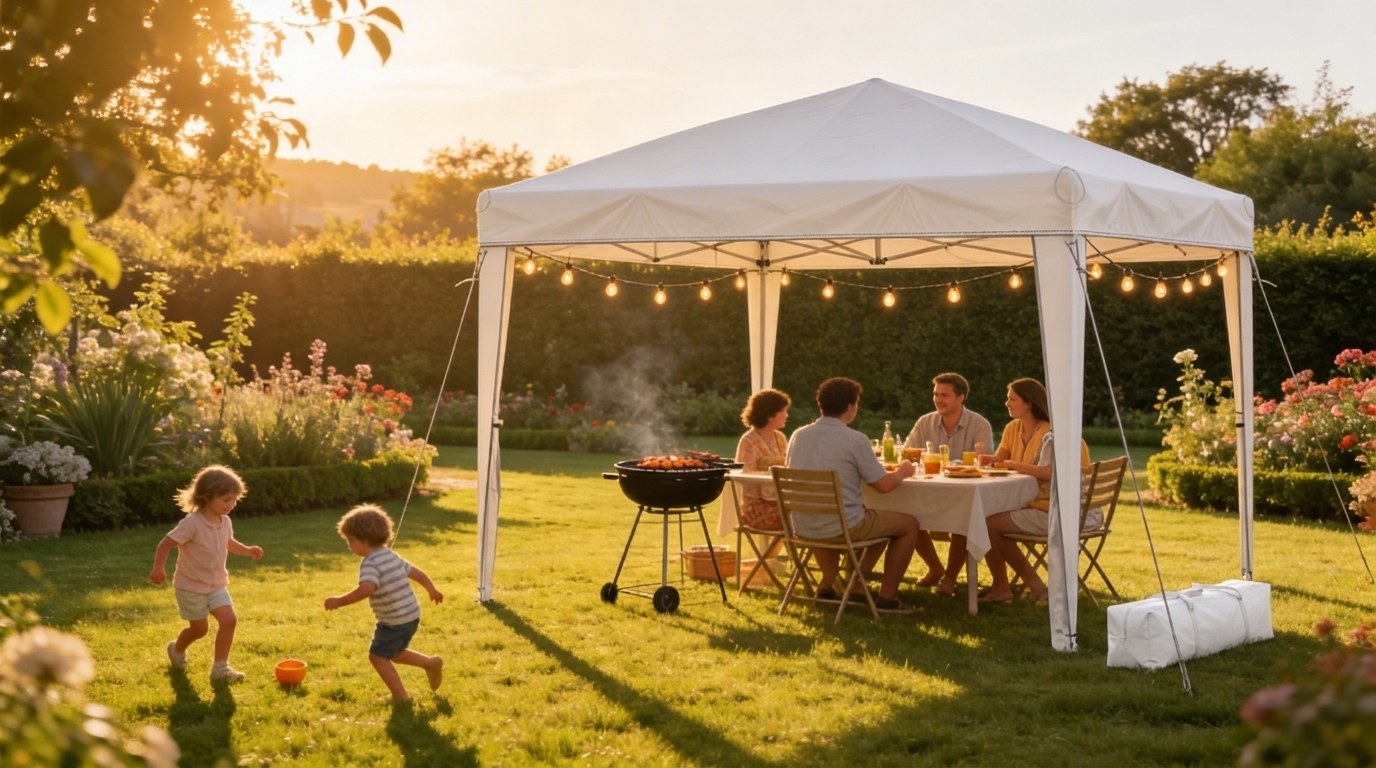 Tonnelle de jardin AbriSoleil installée dans un jardin ensoleillé